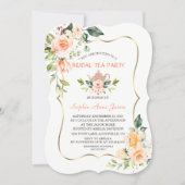 Modern Coral Flowers Bridal Shower Tea Party Invitation (Front)