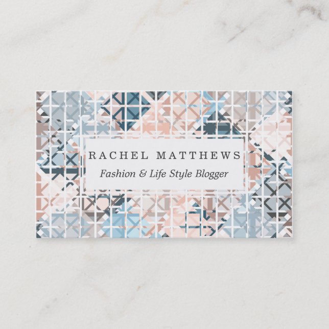 Modern Coral Geometric Square Shape Pattern Business Card (Front)