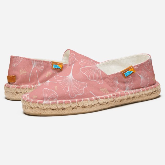 Modern Coral Ginkgo Leaves Pattern Espadrilles (Angled)