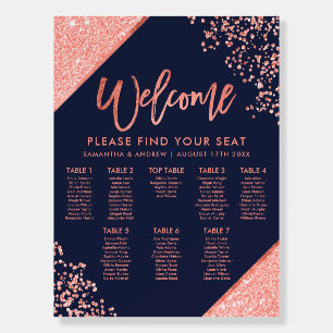 Modern coral glitter navy blue wedding seating foam board
