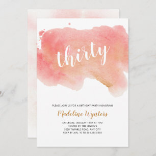 Modern Coral Gold Watercolor Invitation