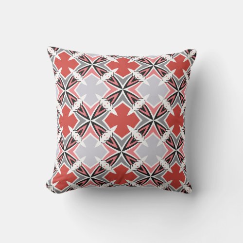 Modern Coral Gray Black White Moroccan Pattern Throw Pillow