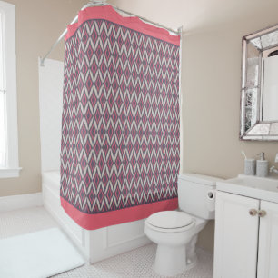 Modern Coral Gray Ikat Pattern Shower Curtain