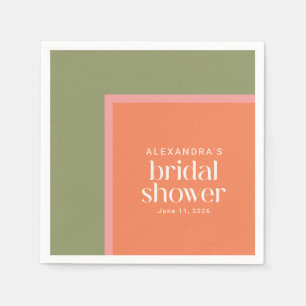 Modern Coral Green Geometric Bridal Shower Custom Napkins