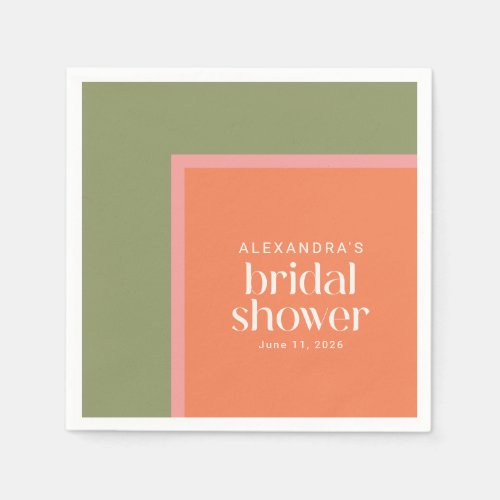 Modern Coral Green Geometric Bridal Shower Custom Napkins