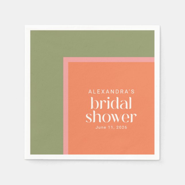 Modern Coral Green Geometric Bridal Shower Custom Napkins (Front)