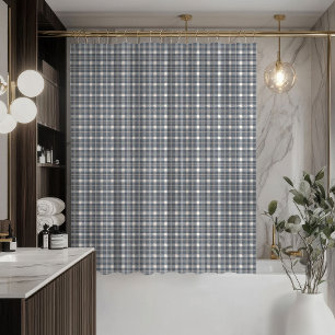 Modern Coral Grey Curtain Soft Plaid Bathroom Look