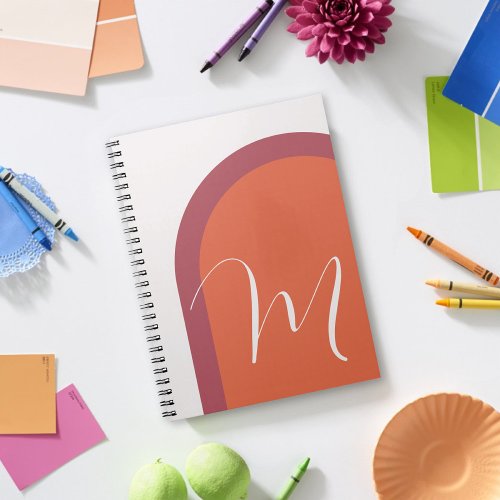 Modern Coral Magenta Pink Arch with Monogram Notebook