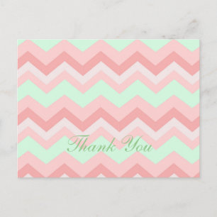 modern coral mint chevron wedding thank you postcard