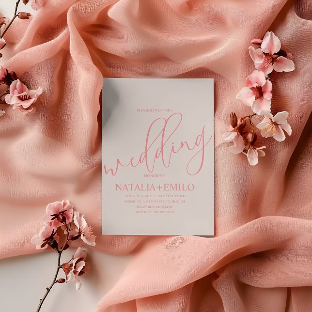 Modern Coral Muted Script Minimal Wedding Invitation (Creator Uploaded)