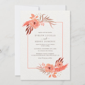 Modern Coral Orange Floral Terracotta Wedding Invitation