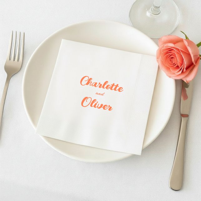 Modern Coral Orange Script Wedding  Napkins (Creator Uploaded)