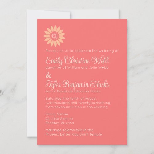 Modern Coral  Peach Floral Wedding Reception Invitation
