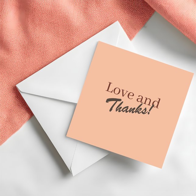 Modern Coral Peach Love and Thanks Wedding Thank You Card (Creator Uploaded)