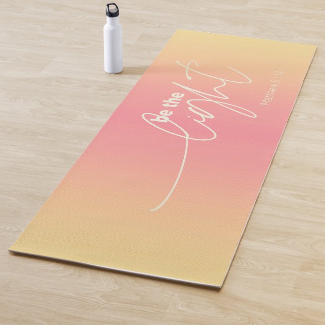 Modern Coral Peach Ombre "Be the Light" Scripture  Yoga Mat (In Situ)