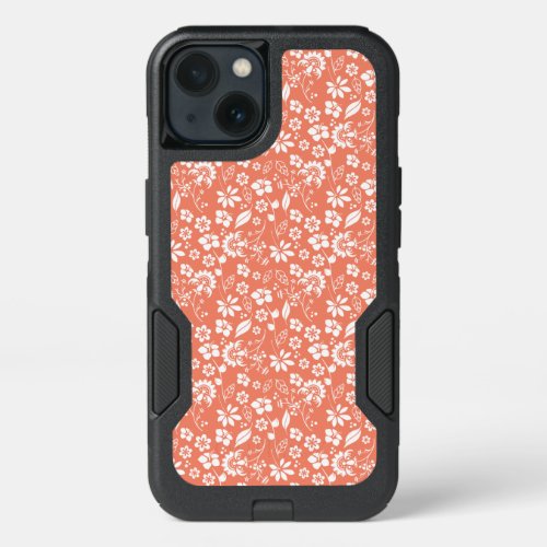 Modern Coral Peach Spring Flower Pattern iPhone 13 Case