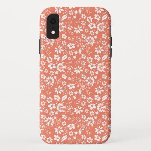 Modern Coral Peach Tropical Floral Pattern iPhone XR Case
