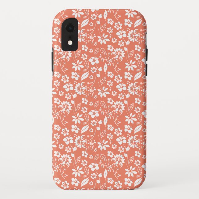 Modern Coral Peach Tropical Floral Pattern Case-Mate iPhone Case (Back)