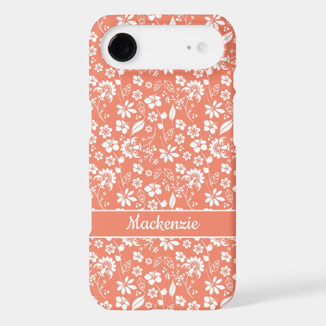 Modern Coral Peach Tropical Floral Pattern Case-Mate iPhone Case (Back)
