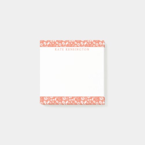 Modern Coral Peach Tropical Floral Pattern Post_it Notes