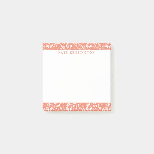 Modern Coral Peach Tropical Floral Pattern Post-it Notes (Front)