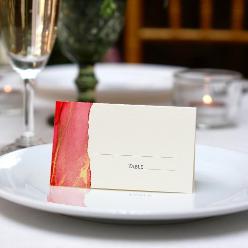 Modern Coral Pink Abstract Wedding Place Card