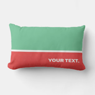 Modern coral pink and mint green custom text lumbar pillow