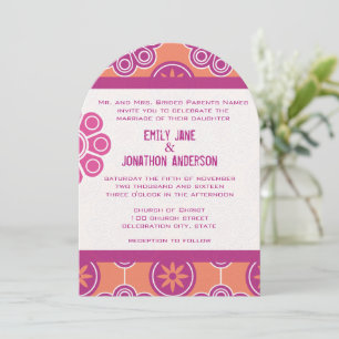 Modern Coral Pink and Orange Floral Pattern Invitation