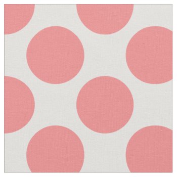 Modern Coral Pink And White Large Polka Dots Fabric by cardeddesigns at Zazzle