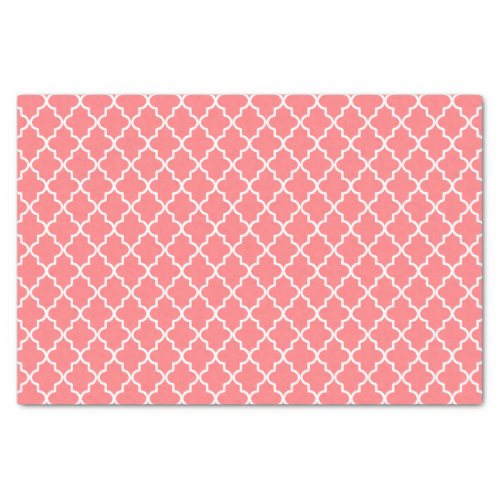 Modern Coral Pink and White Moroccan Quatrefoil Tissue Paper