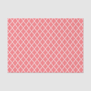Modern Coral Pink and White Moroccan Quatrefoil Tissue Paper
