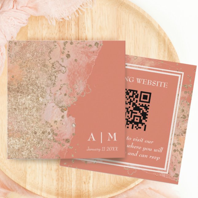 Modern Coral Pink Beach Wedding QR Code Enclosure Card (Creator Uploaded)