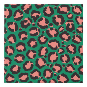 Modern Coral Pink Black Green Leopard Animal Print