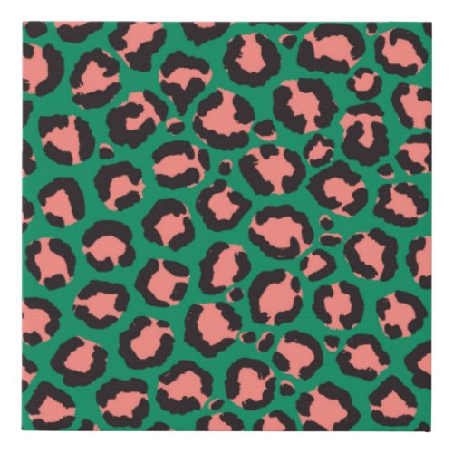 Modern Coral Pink Black Green Leopard Animal Print