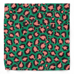 Modern Coral Pink Black Green Leopard Animal Print Bandana