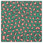 Modern Coral Pink Black Green Leopard Animal Print Fabric