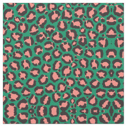 Modern Coral Pink Black Green Leopard Animal Print Fabric