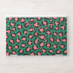 Modern Coral Pink Black Green Leopard Animal Print HP Laptop Skin