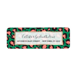Modern Coral Pink Black Green Leopard Animal Print Label