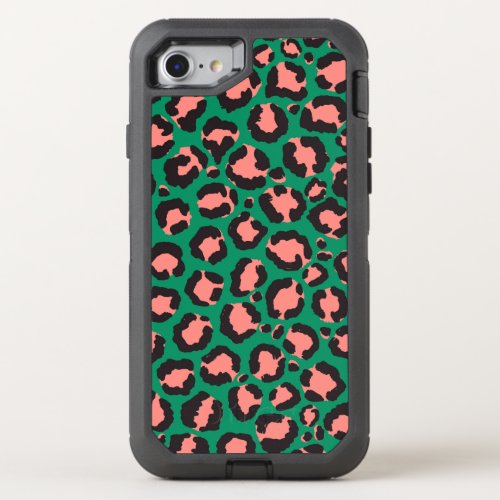 Modern Coral Pink Black Green Leopard Animal Print OtterBox Defender iPhone SE87 Case