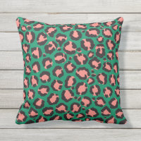Modern Coral Pink Black Green Leopard Animal Print