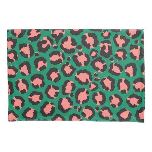 Modern Coral Pink Black Green Leopard Animal Print Pillow Case