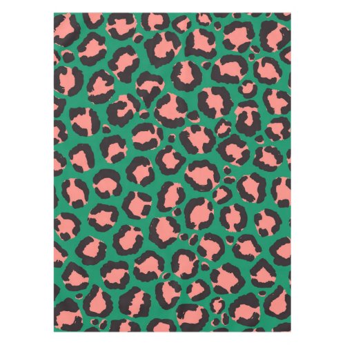 Modern Coral Pink Black Green Leopard Animal Print Tablecloth