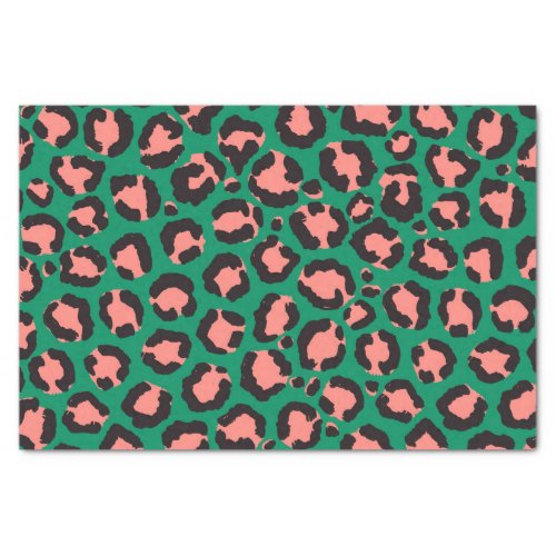 Modern Coral Pink Black Green Leopard Animal Print Tissue Paper