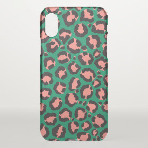 Modern Coral Pink Black Green Leopard Animal Print iPhone X Case