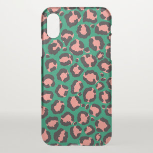 Modern Coral Pink Black Green Leopard Animal Print iPhone X Case
