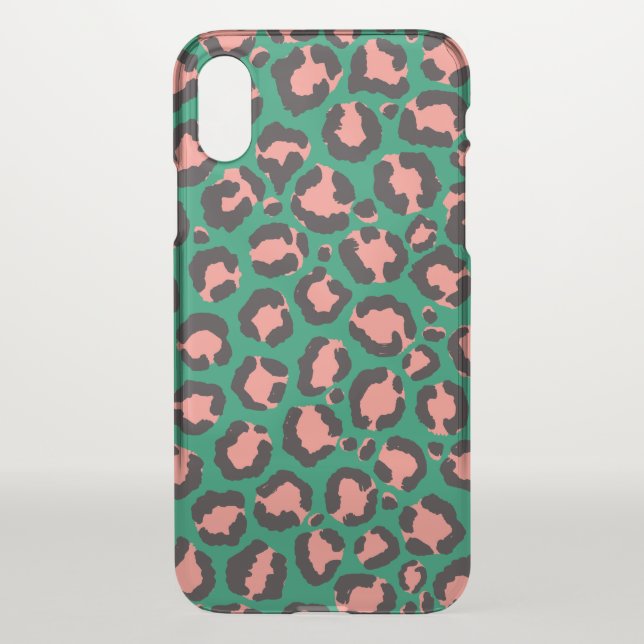 Modern Coral Pink Black Green Leopard Animal Print Uncommon iPhone Case (Back)