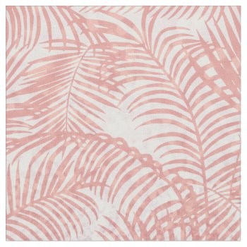 Modern Coral Pink Faux Glitter Elegant Palm Tree Fabric by pink_water at Zazzle