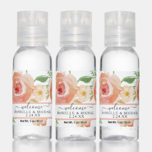 Modern Coral Pink Floral Gold Watercolor Wedding Hand Sanitizer