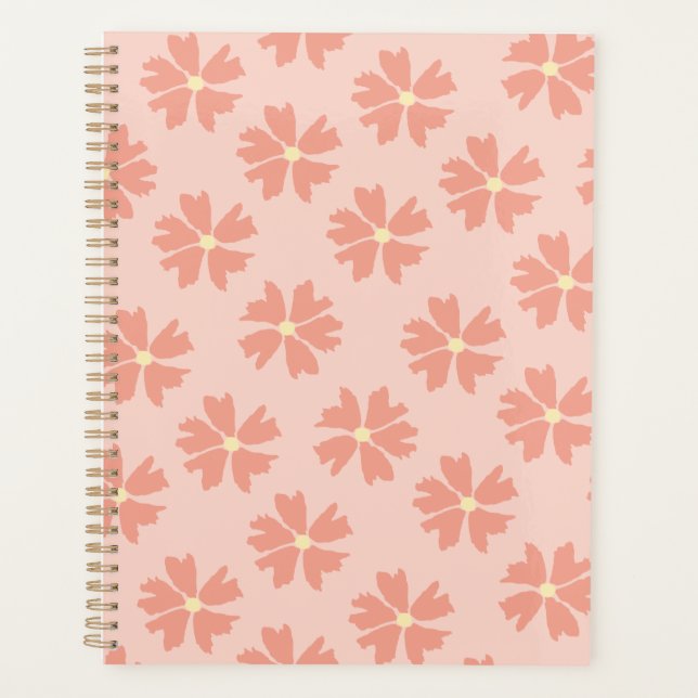 Modern Coral Pink Flower Pattern on Soft Pastel Planner (Front)